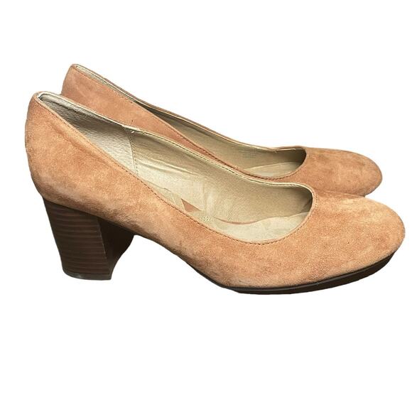 Adrienne Vittadini Women's Tan Suede Leather Chunky Block Heels Size‎ 7.5 Retro - Picture 1 of 11